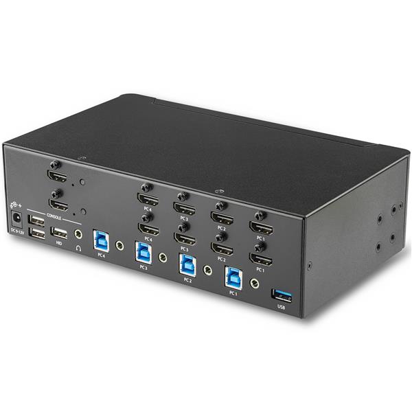 4 Port HDMI KVM Switch with Dual Display Support - 4K 30Hz, USB Hub & Audio Integration