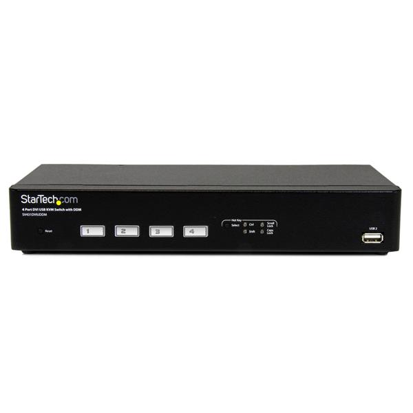 4-Port USB DVI KVM Switch with DDM Fast Switching Technology - High-Def Resolution & Cables