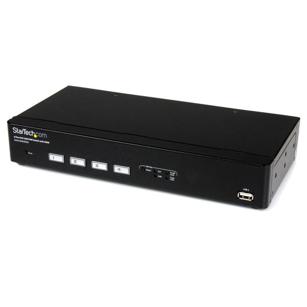 4-Port USB DVI KVM Switch with DDM Fast Switching Technology - High-Def Resolution & Cables