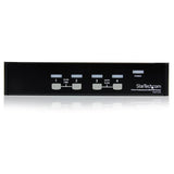 4 Port VGA USB KVM Switch for controlling 4 PCs, high-res support up to 1920x1440, includes USB hub for peripherals.