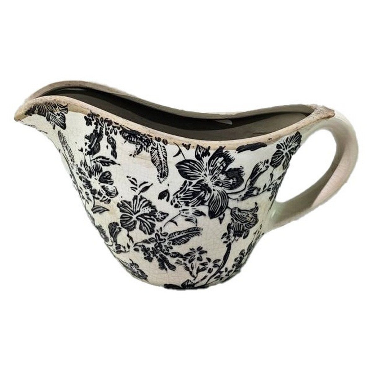 BLACK FLORAL CERAMIC JUG - BLACK -  240x125x140