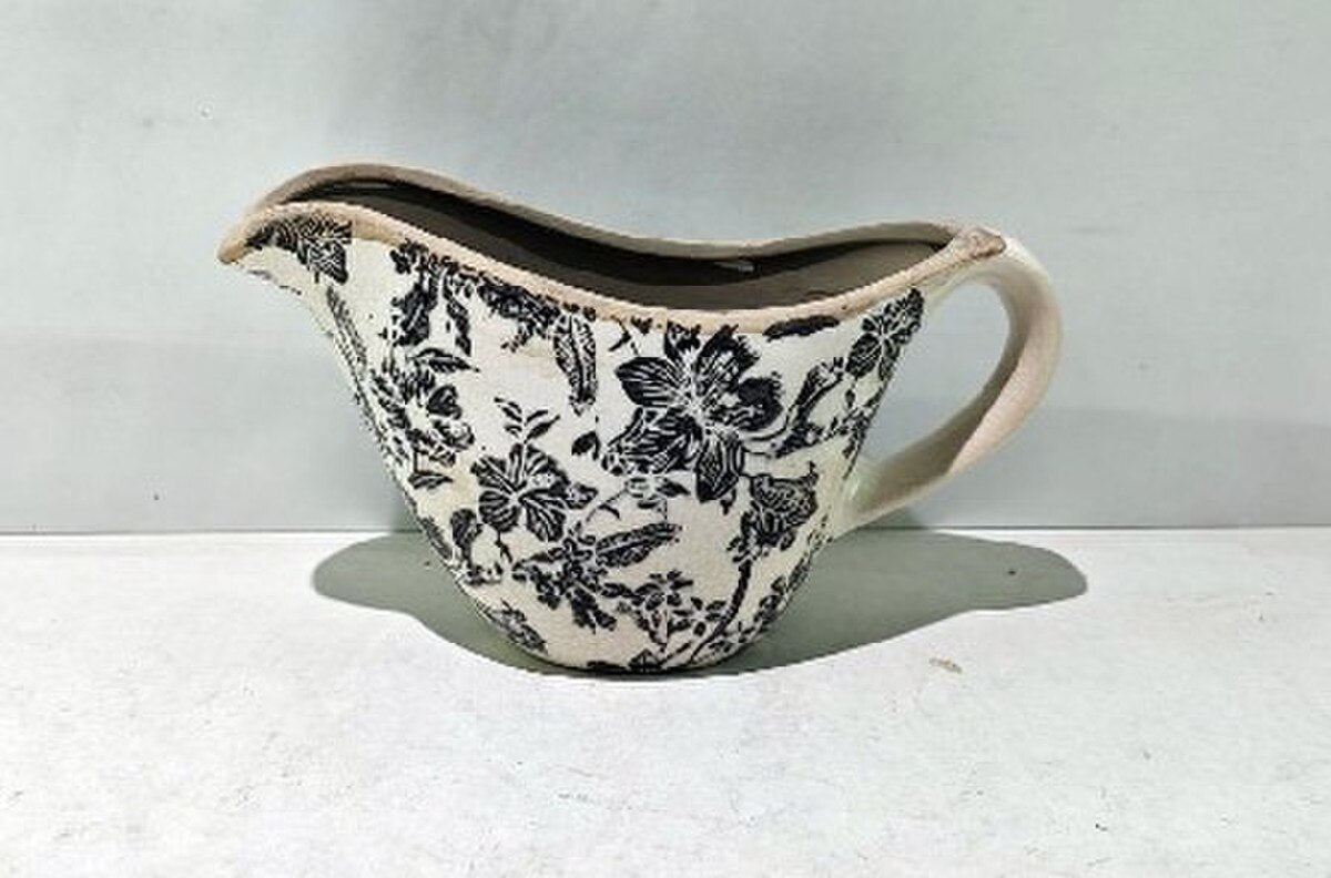 BLACK FLORAL CERAMIC JUG - BLACK -  240x125x140