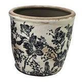 BLACK FLORAL POT - BLACK -  160x160x155