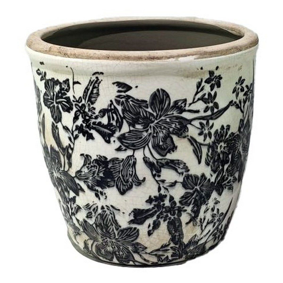 BLACK FLORAL POT - BLACK -  145x145x135
