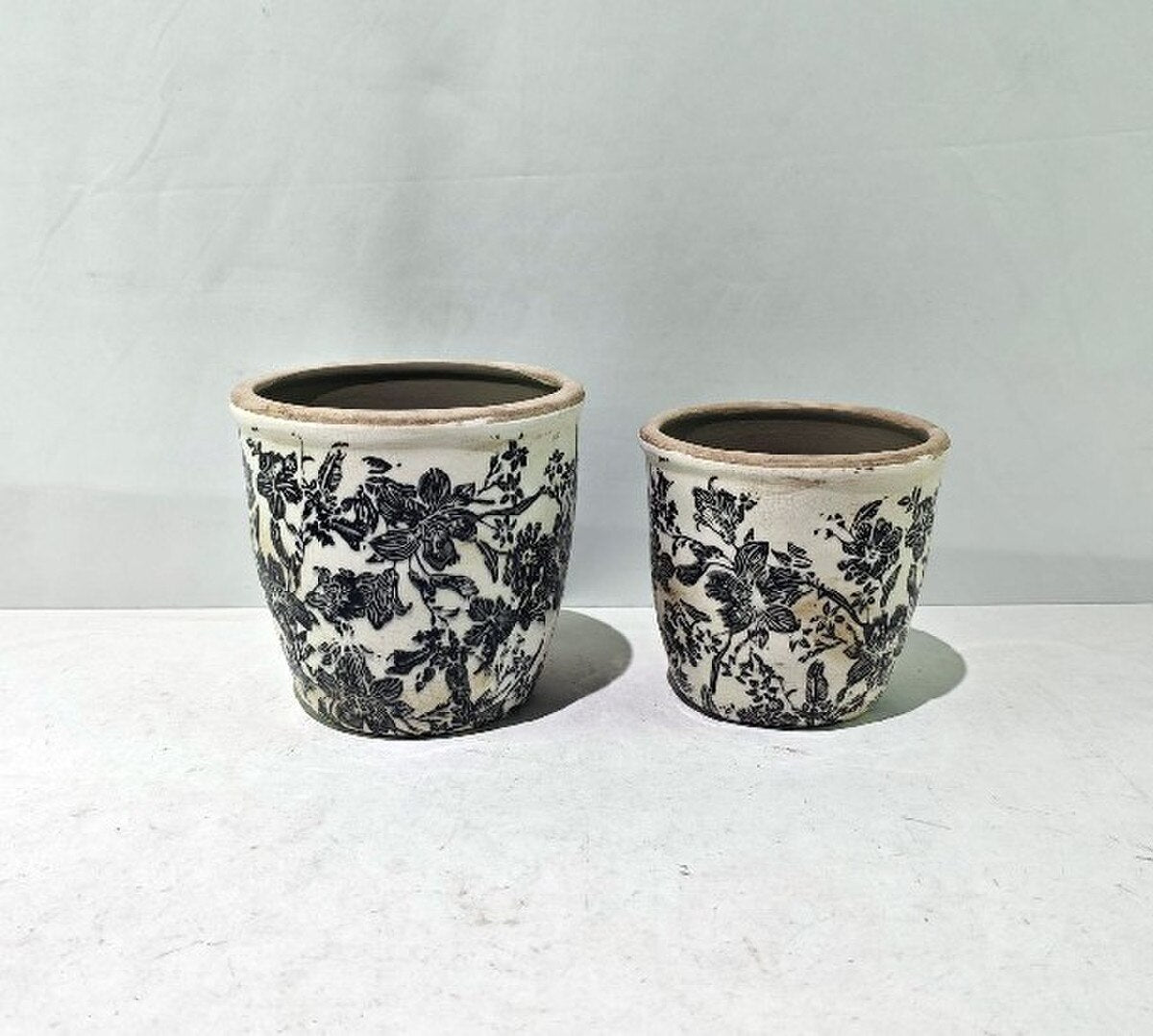BLACK FLORAL POT - BLACK -  145x145x135
