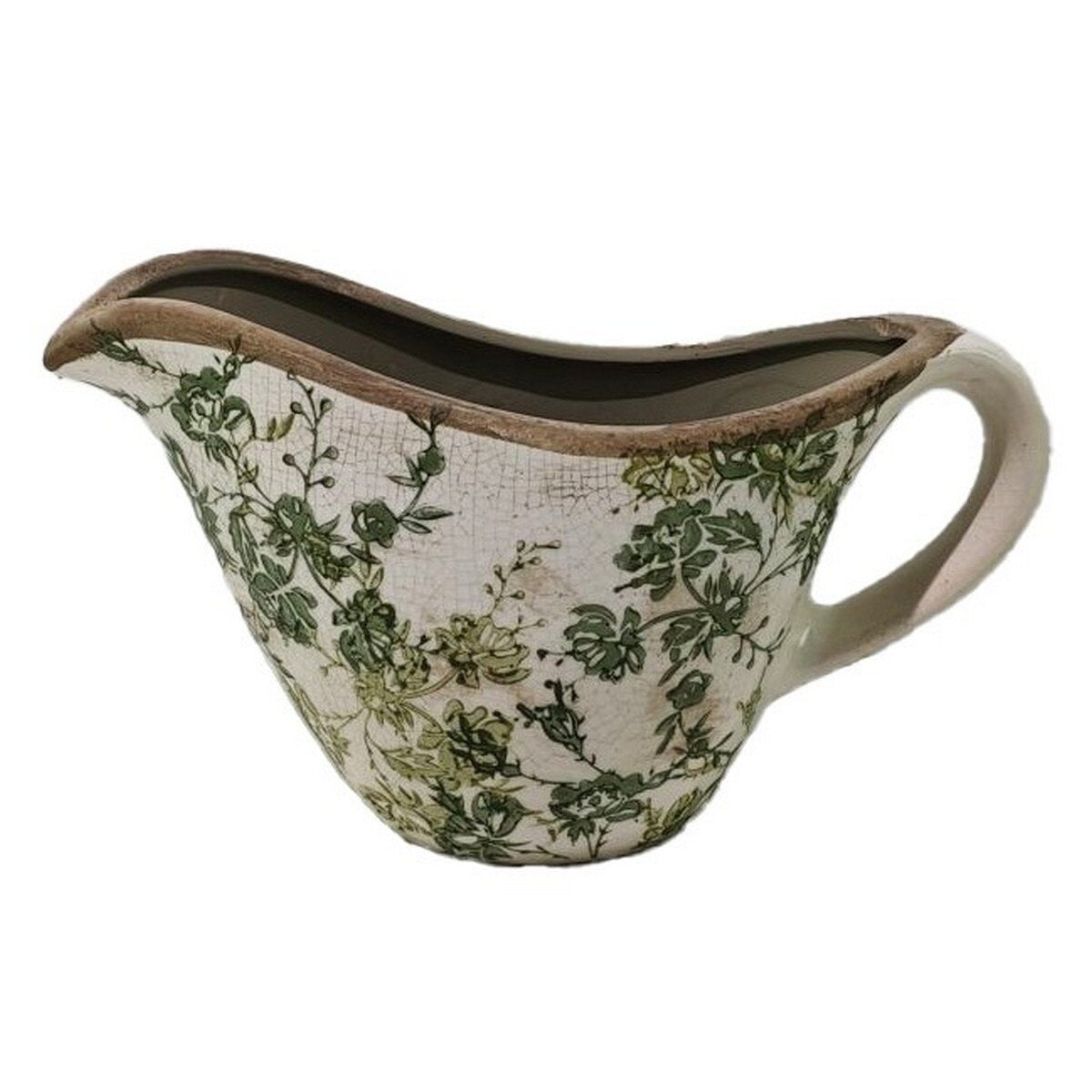 GREEN FLORAL CERAMIC JUG - GREEN -  240x125x140