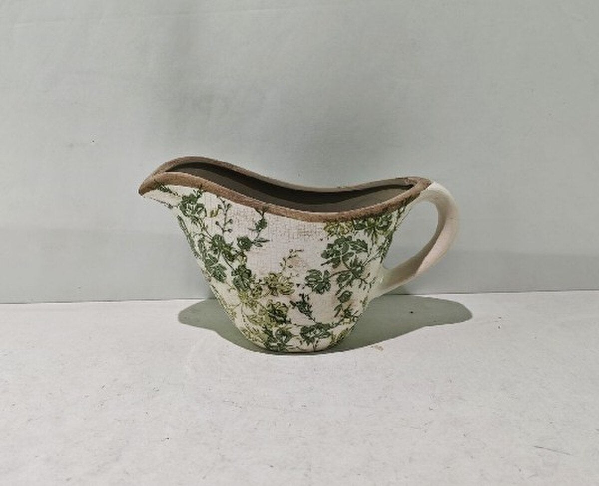 GREEN FLORAL CERAMIC JUG - GREEN -  240x125x140