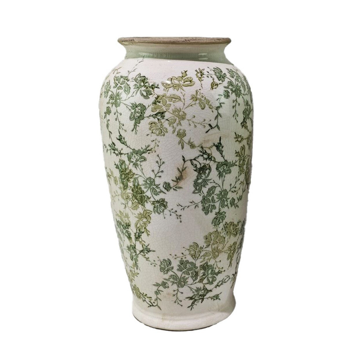 GREEN FLORAL VASE - GREEN -  195x195x370
