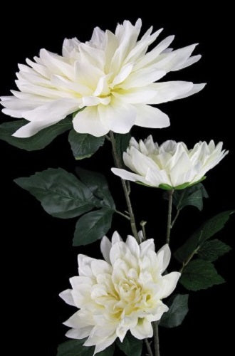 Artificial 3 Giant Head Dahlia -  White - Set of 5