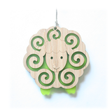 Lime Sheep Ornament made from bamboo and satin acrylic, perfect for decor and gifting, measuring 99mm x 100mm x 8mm.