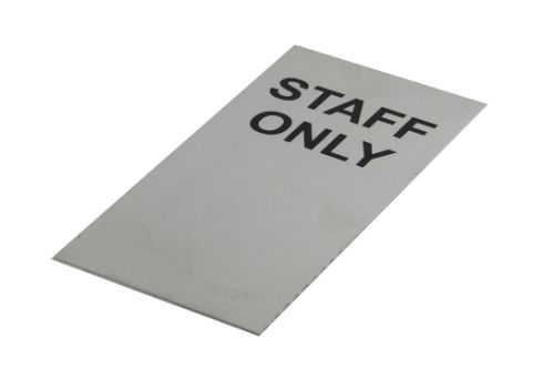 Adhesive "Staff Only" Black 200 x 100 - Brushed Stainless Steel
