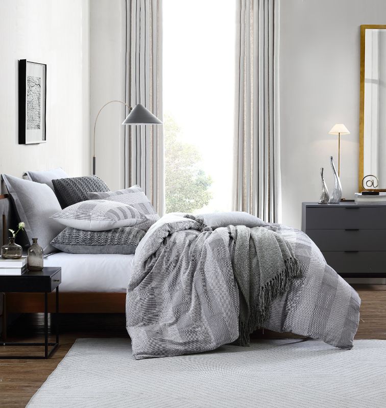 Queen Duvet Cover Set in soft Subi Grey, crafted from 100% cotton jacquard for a refined, contemporary bedroom look.