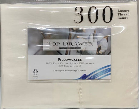 Luxurious cream euro pillowcase set in 300TC 100% cotton sateen, designed for comfort and elegant bedroom aesthetics.