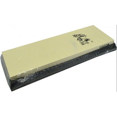 Water Stones 'Grinder' 1000g sharpening stone on base, ideal for precise sharpening of knives and woodworking tools.