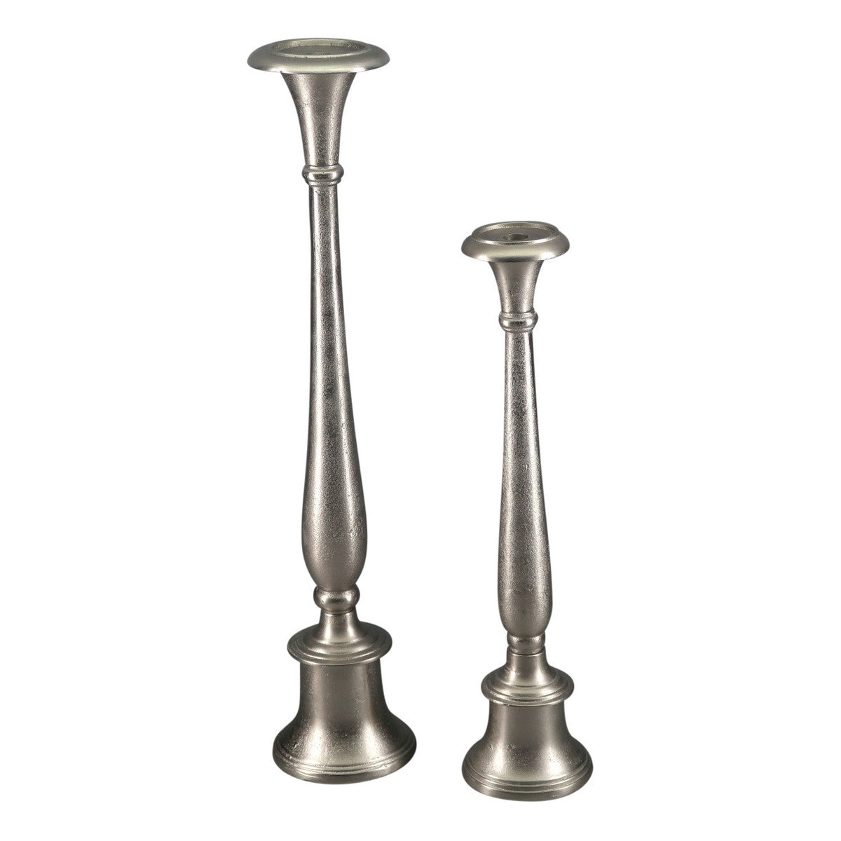 Tall Pillar Holder - Round Base Small (Aluminium Silver)