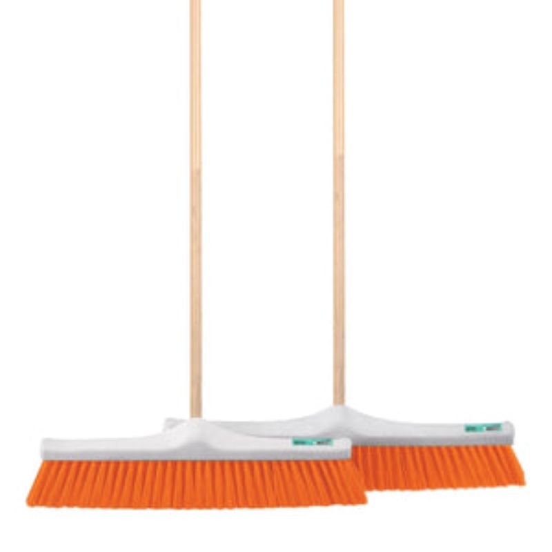 Platform broom with 500mm soft poly bristles and ergonomic handle, ideal for indoor and outdoor cleaning tasks.