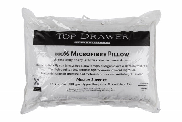 Microfibre Medium Support Pillow with hypoallergenic fill, designed for comfort for side and back sleepers.