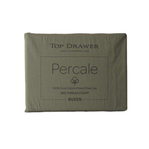 Sheet Set - Top Drawer 300TC Percale Olive Green (KING SINGLE)
