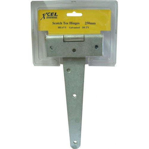 Heavy-duty 250mm T-hinge with screw brass pin, galvanized for rust resistance, ideal for gates and doors.