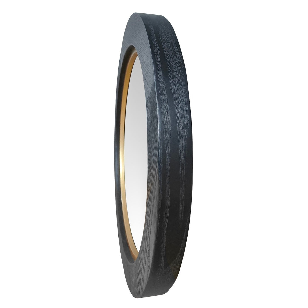 BLACK OAK & GOLD ROUND MIRROR - VENEER/MDF (50 x 50 x 4cm)