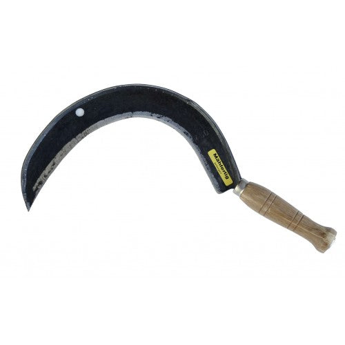 Hook Grass Freund 65978 with wood handle, featuring a sharp curved blade for efficient weed and grass cutting.