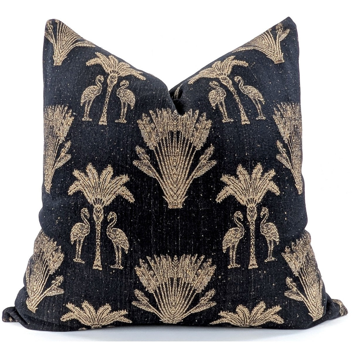 CUSHION COVER - SNUGG & CO PALM FLAMINGO BLACK & GOLD (55 x 55cm)