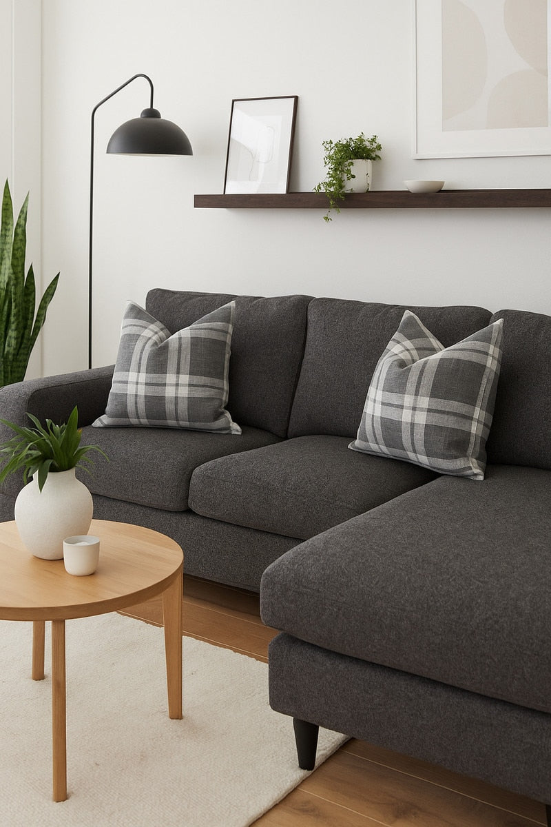 CUSHION COVER - SNUGG & CO BROOKS CHECK GREY CHEQUED (55 x 55cm)