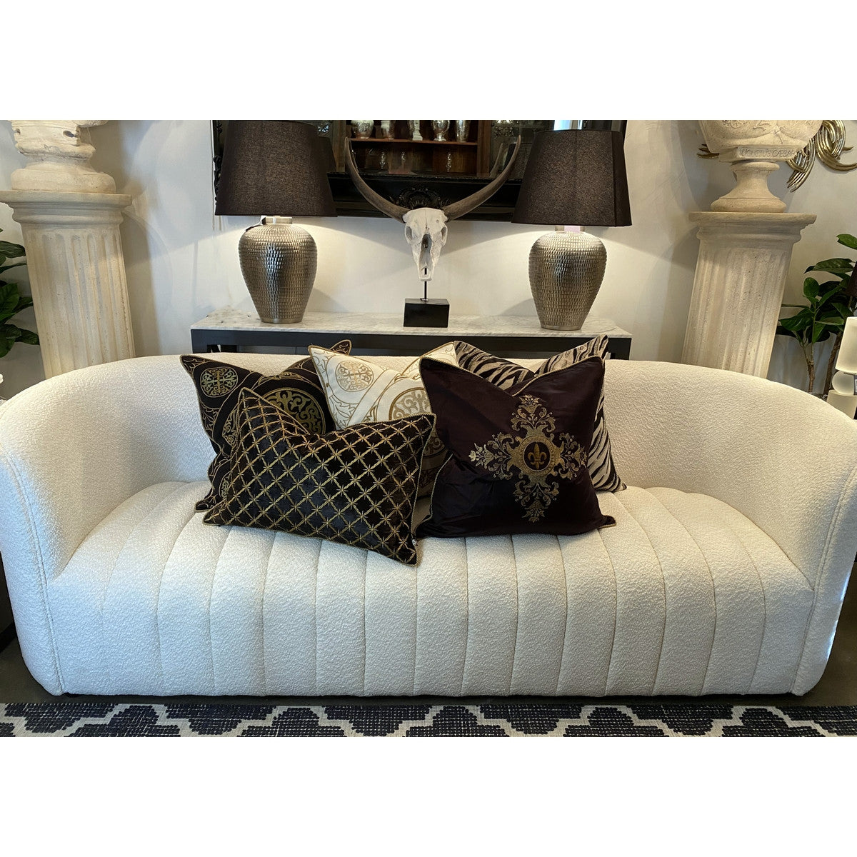 Cushion Cover - Oasis Hand Embroided (Black/Fawn)