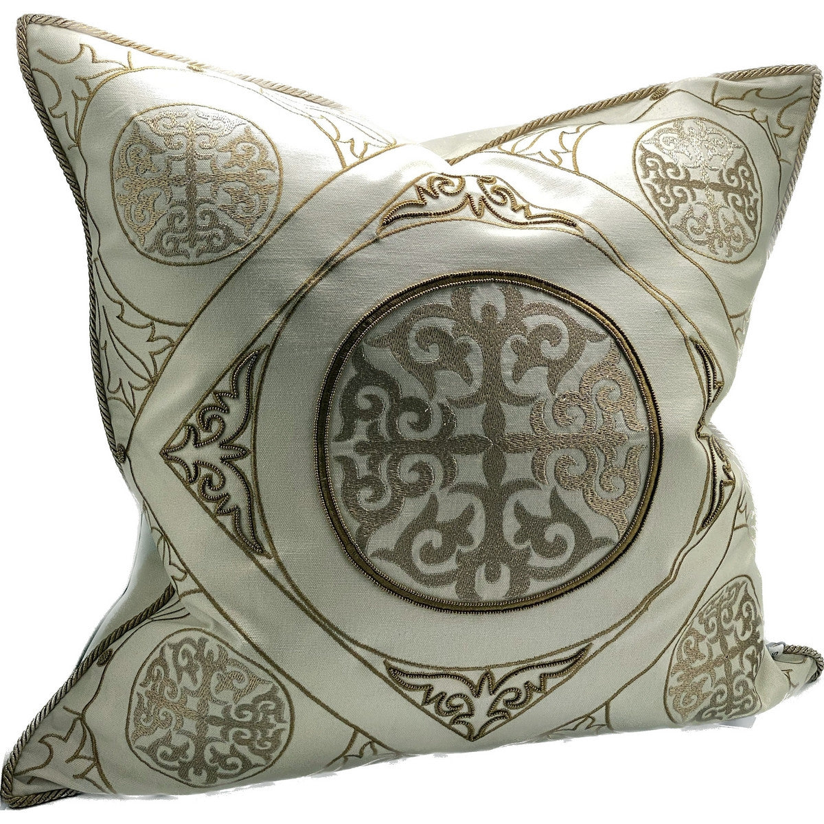 Cushion Cover - Oasis Hand Embroided (White/Gold)