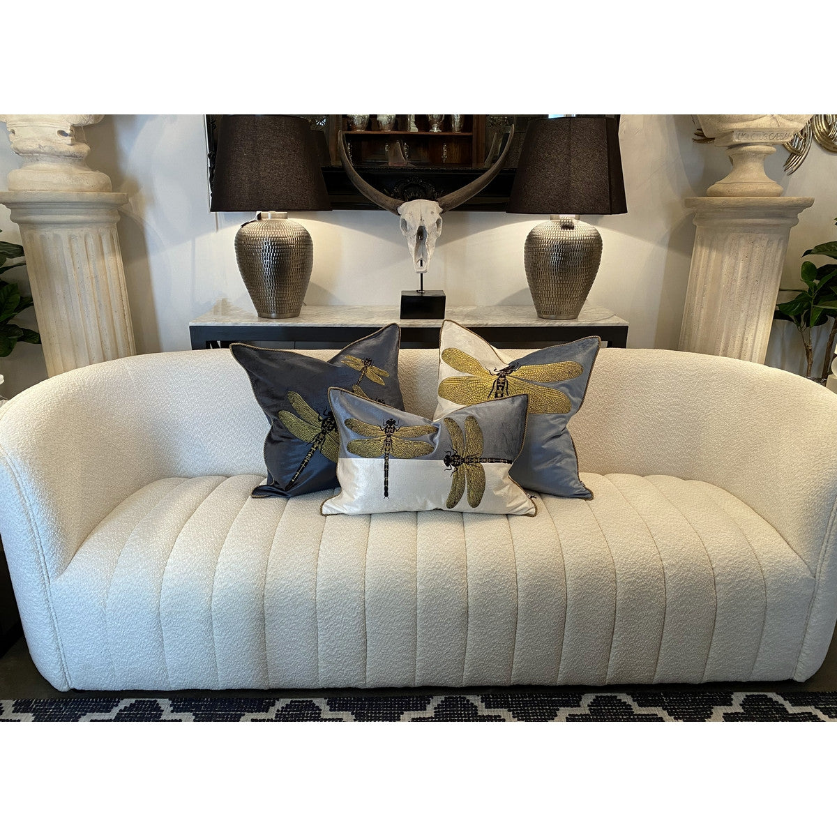 Cushion Cover - Oasis Hand Embroidered 1 (Blue/White/Gold) | Smartfox NZ