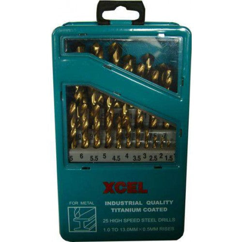 Drill Set Titanium Xcel 25-Pce   Steel Case