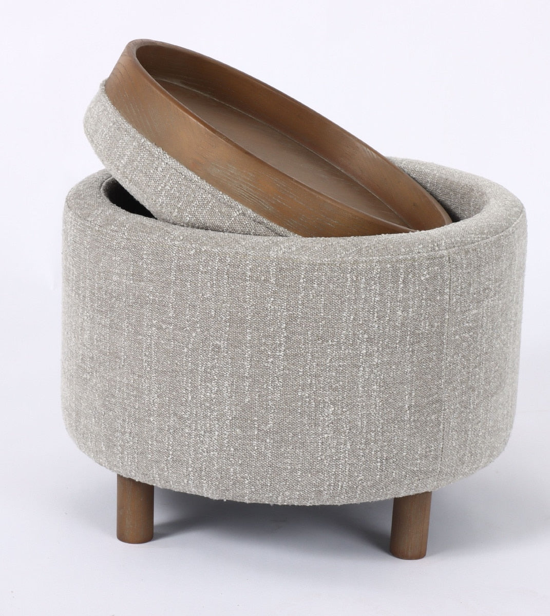 OTTOMAN - LUNA TAUPE W/ REVERSIBLE ASH WOODEN TRAY (49 x 49 x 41cm)