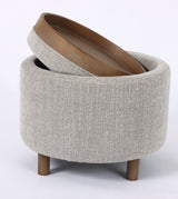 OTTOMAN - LUNA TAUPE W/ REVERSIBLE ASH WOODEN TRAY (49 x 49 x 41cm)