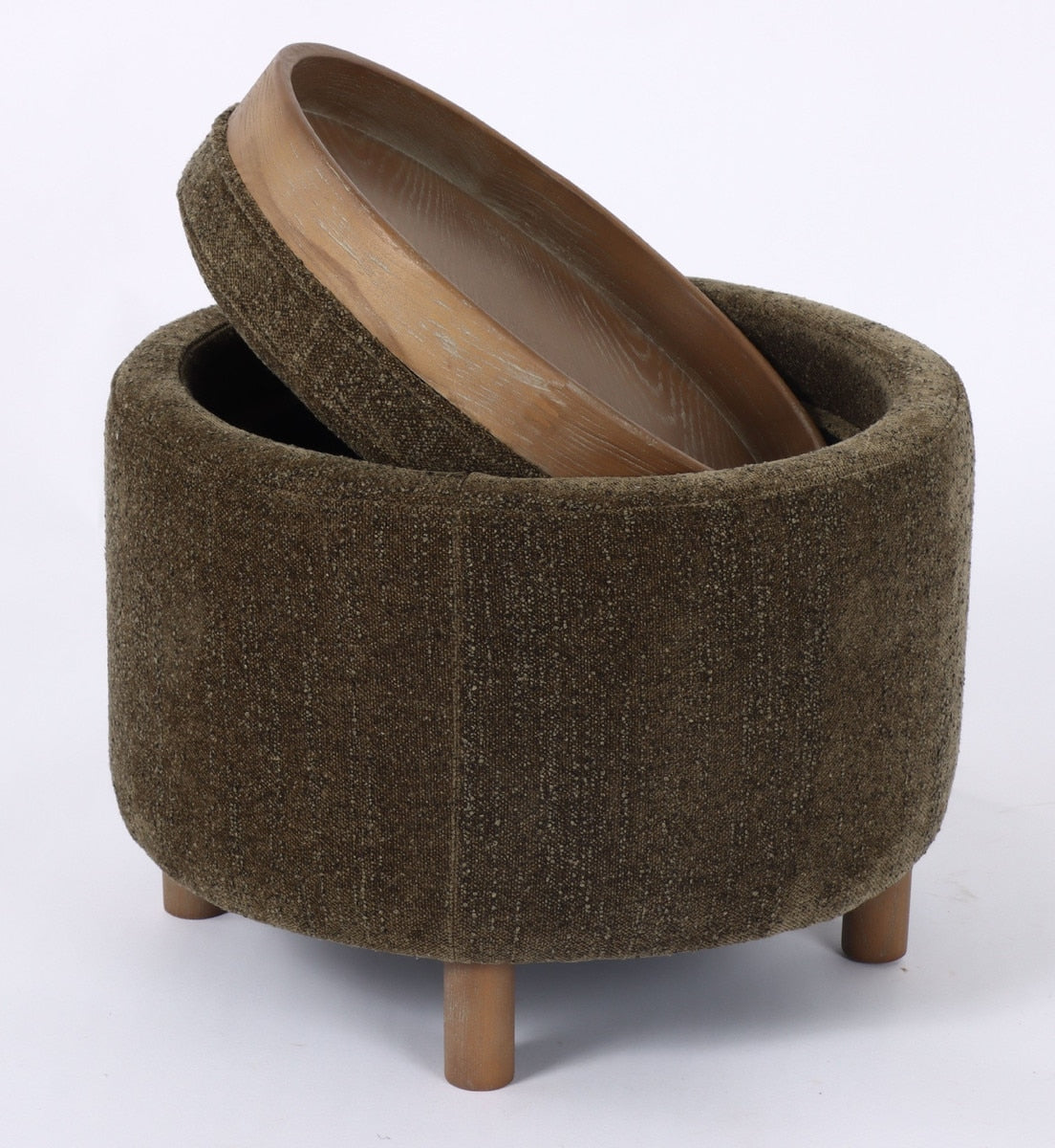 OTTOMAN - LUNA OLIVE W/ REVERSIBLE ASH WOODEN TRAY (49 x 49 x 41cm)