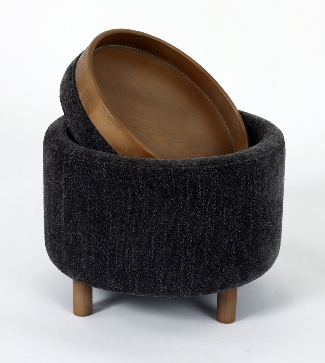 OTTOMAN - LUNA STEEL W/ REVERSIBLE ASH WOODEN TRAY (49 x 49 x 41cm)