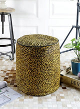 Round Leather Ottoman - Leopard (46cm)