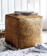 Leather Square Ottoman - Leopard (45cm)