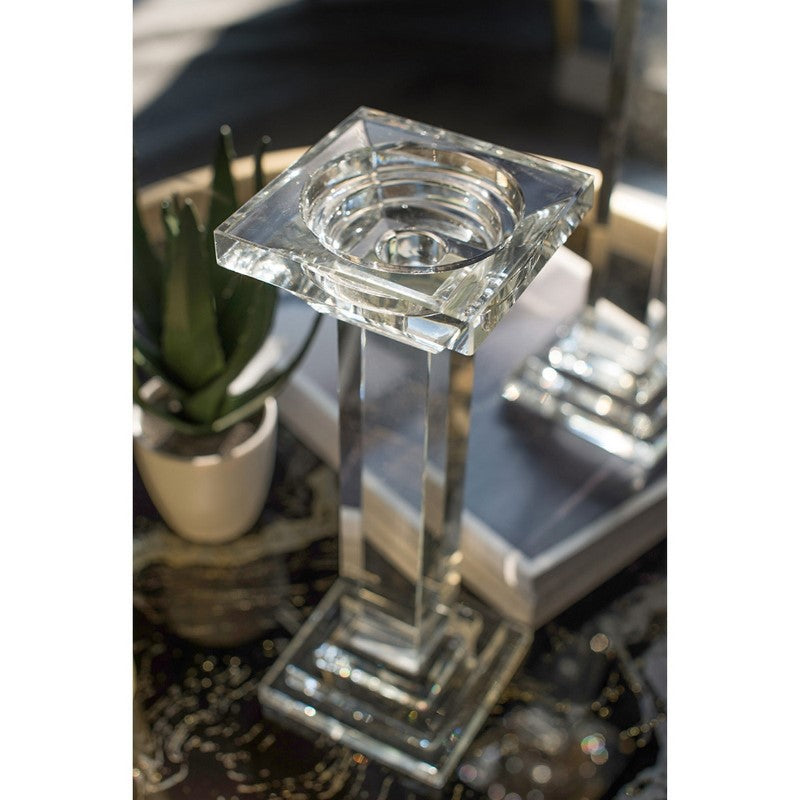 PILLAR CANDLE HOLDER - CRYSTAL (10.2 x 28cm)