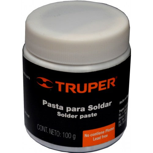 Soldering Paste Truper 100g, creamy texture for easy application, safe, high-performance for electronics and DIY projects.