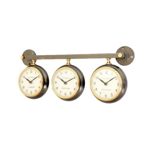 WALL CLOCK - ALUMINIUM/WOOD WORLD (44.5cm)