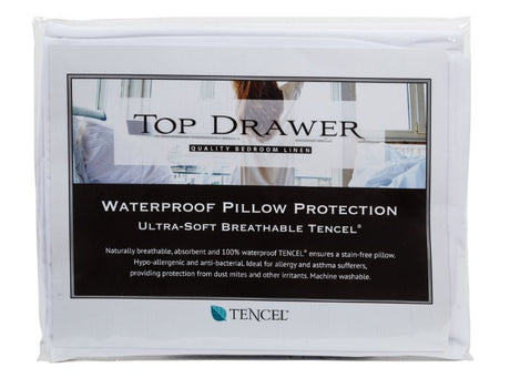 Waterproof Tencel pillow protectors in a twin pack, ensuring softness, breathability, and protection from spills and allergens.