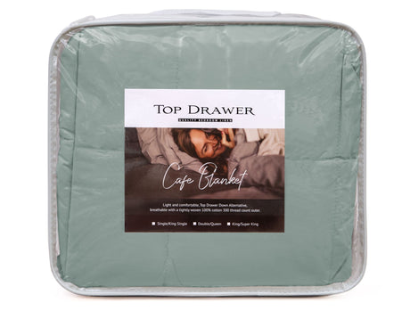Luxurious Duck Egg Café Blanket in King/Super King, 100% cotton, 300TC, down alternative fill, 260 x 230cm, machine washable.