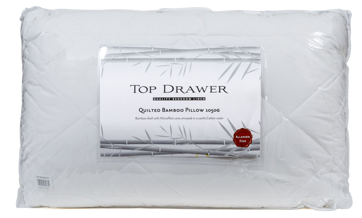 Top Drawer Bamboo Pillow: eco-friendly, hypoallergenic, memory foam for support and coolness, ideal for allergy sufferers.