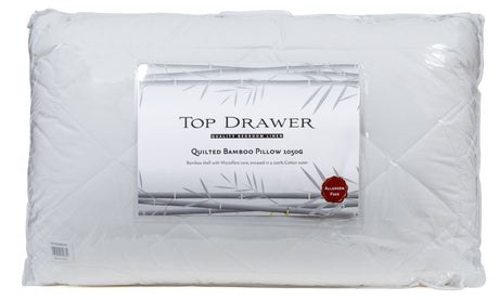 Top Drawer Bamboo Pillow: eco-friendly, hypoallergenic, memory foam for support and coolness, ideal for allergy sufferers.