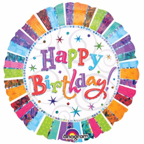 90cm holographic foil balloon shaped for birthdays, self-sealing and designed for helium inflation, enhancing festive decor.