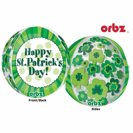 Vibrant Shape Orbz Balloon for St. Patrick's Day, 38cm x 40cm, perfect for festive celebrations and gatherings.