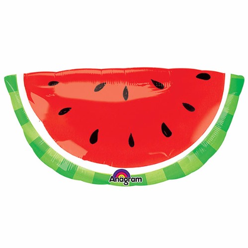 Vibrant watermelon-shaped foil balloon measuring 81cm x 40cm, perfect for summer parties and celebrations.