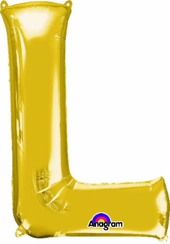 Gold Letter L balloon, 81cm, self-sealing, for helium or air, ideal for celebrations and stylish decor.