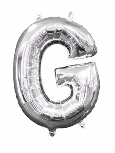 Letter G Silver Megaloon 40cm foil balloon, perfect for festive decorations and custom messages at celebrations.