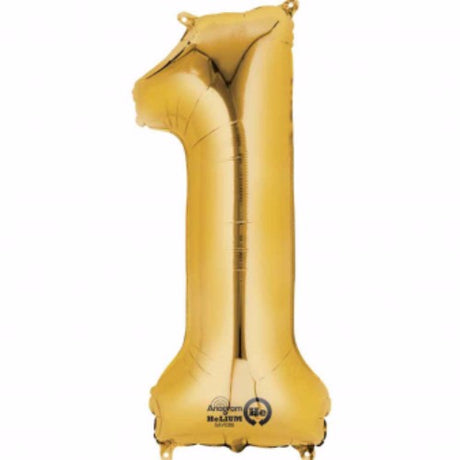 40cm gold 'Number One' megallon foil balloon, self-sealing, perfect for celebrations and easy air inflation with straw.